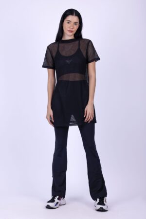 Mesh see-through black half sleeve top